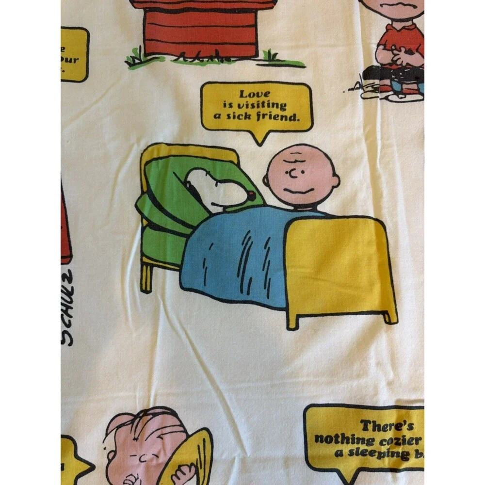Vintage 1971 Peanuts Snoopy Charlie Brown Single Bed Flat Sheet JCPenney Muslin
